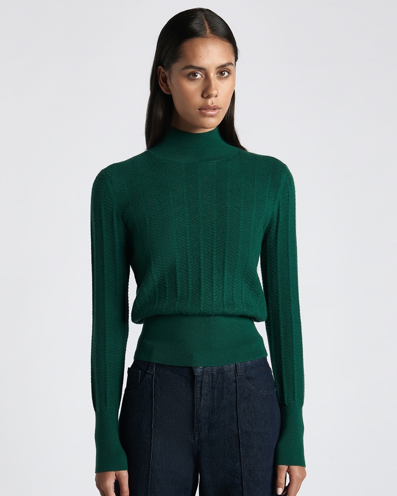 Knitwear | Chevron Stitch Sweater | 336 Bottle Green