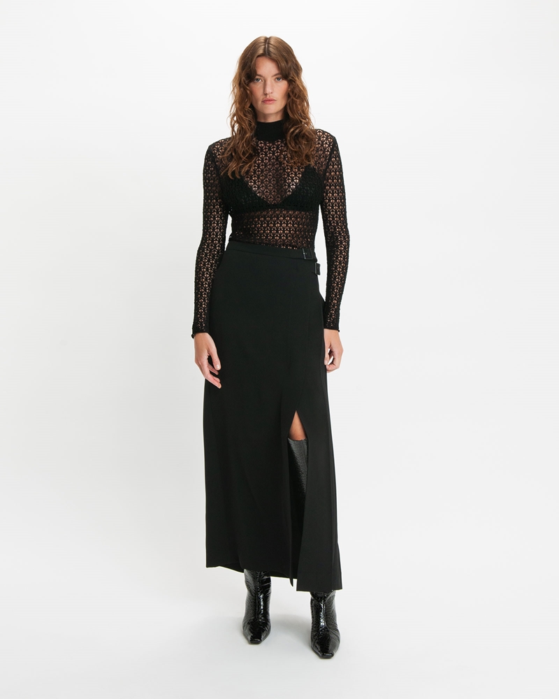Tops and Shirts | Funnel Neck Lace Knit | 990 Black