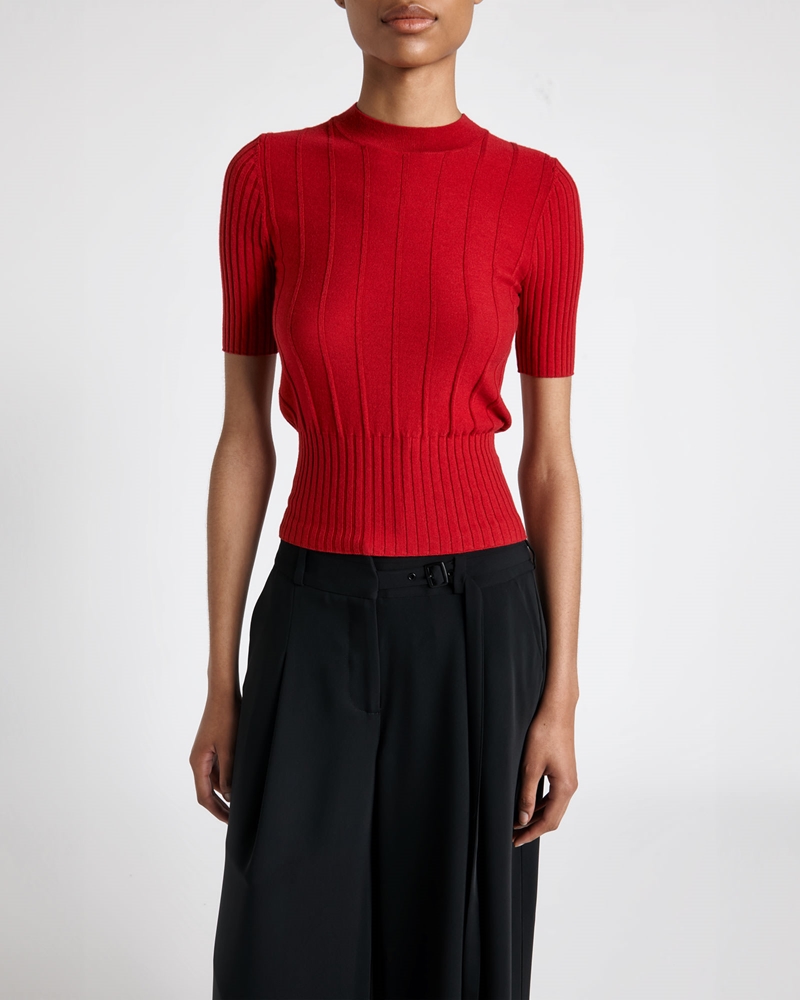 Tops and Shirts | Multi Rib Short Sleeve Knit | 665 Poppy