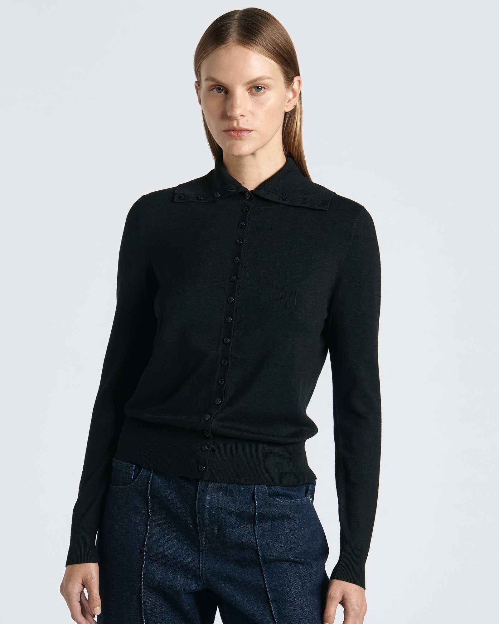 Tops and Shirts  | Funnel Neck Button Up Knit | 990 Black