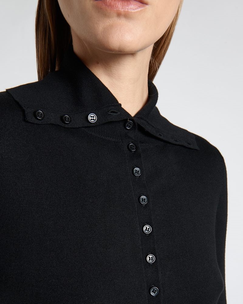 Tops and Shirts  | Funnel Neck Button Up Knit | 990 Black