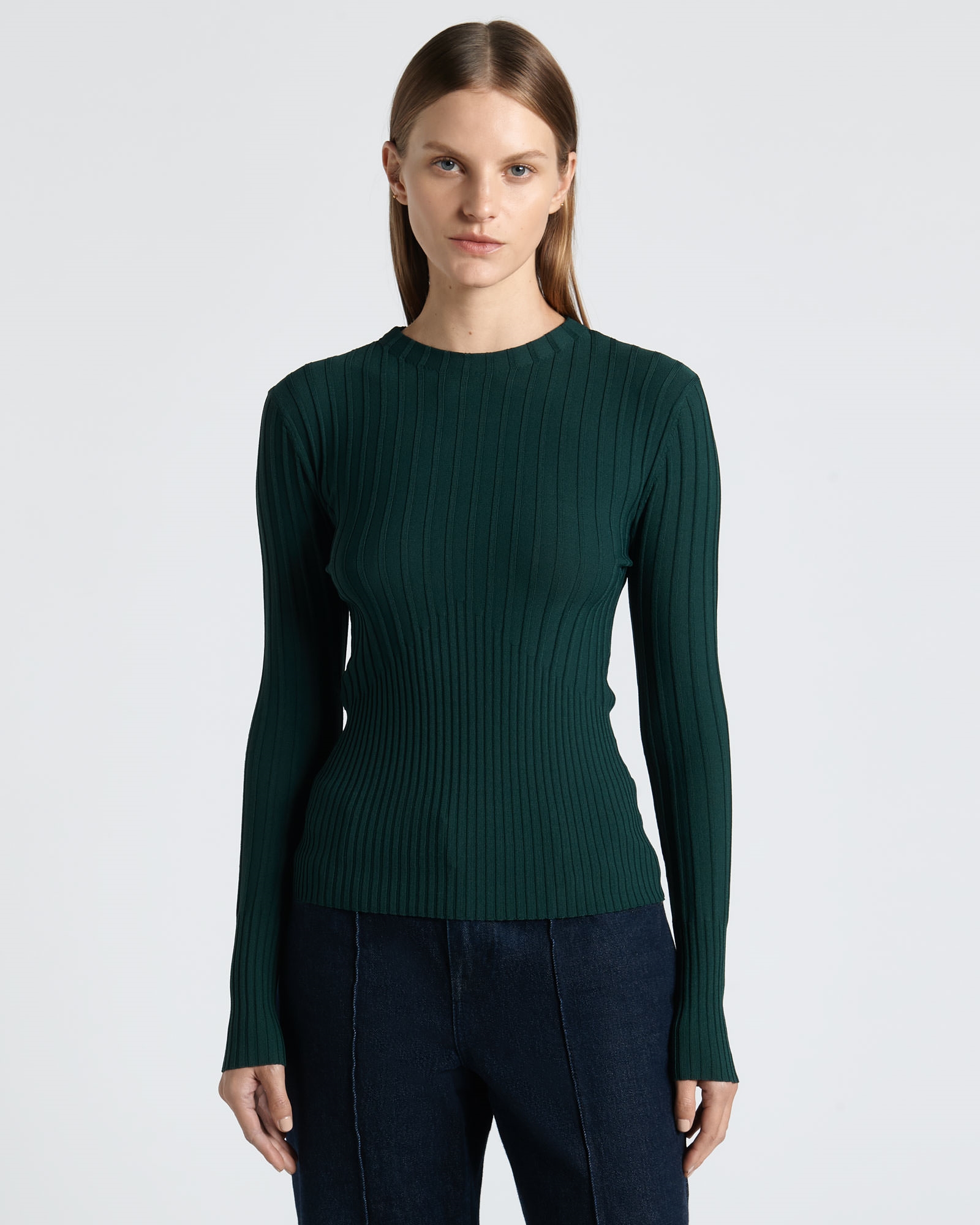 Tops and Shirts | Multi Rib Long Sleeve Knit | 336 Bottle Green