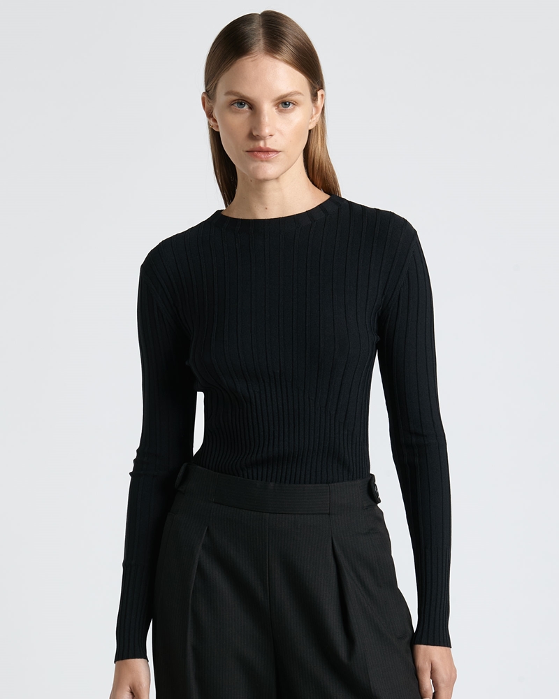 Tops and Shirts | Multi Rib Long Sleeve Knit | 990 Black