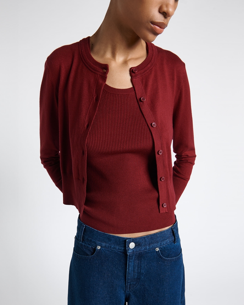 New Arrivals | Pinot Cropped Round Neck Cardigan | 694 Pinot