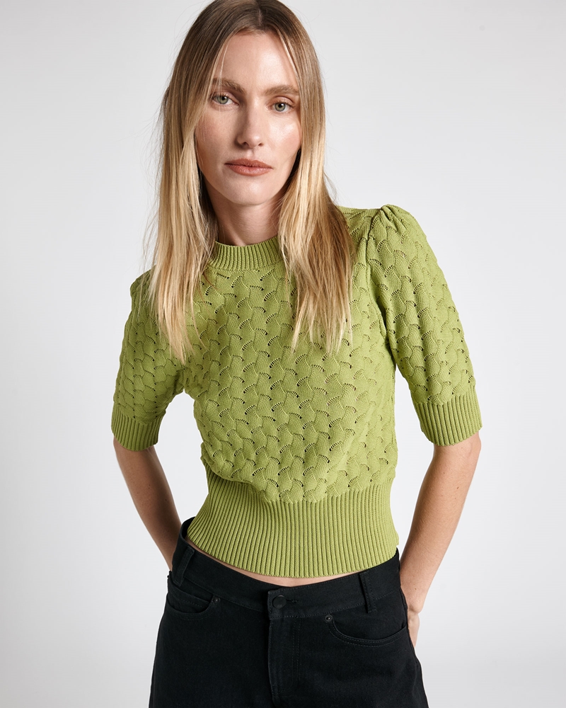 Tops and Shirts  | Pointelle Elbow Sleeve Knit | 304 Apple