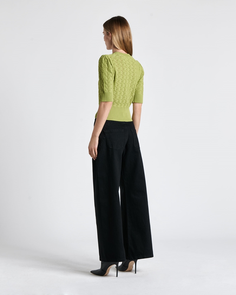 Tops and Shirts | Pointelle Elbow Sleeve Knit | 304 Apple