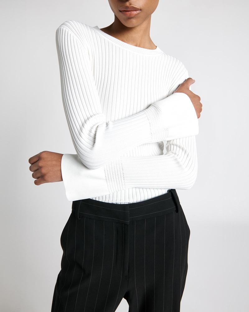 New Arrivals | Crochet Trim Ribbed Knit Top | 103 Ivory