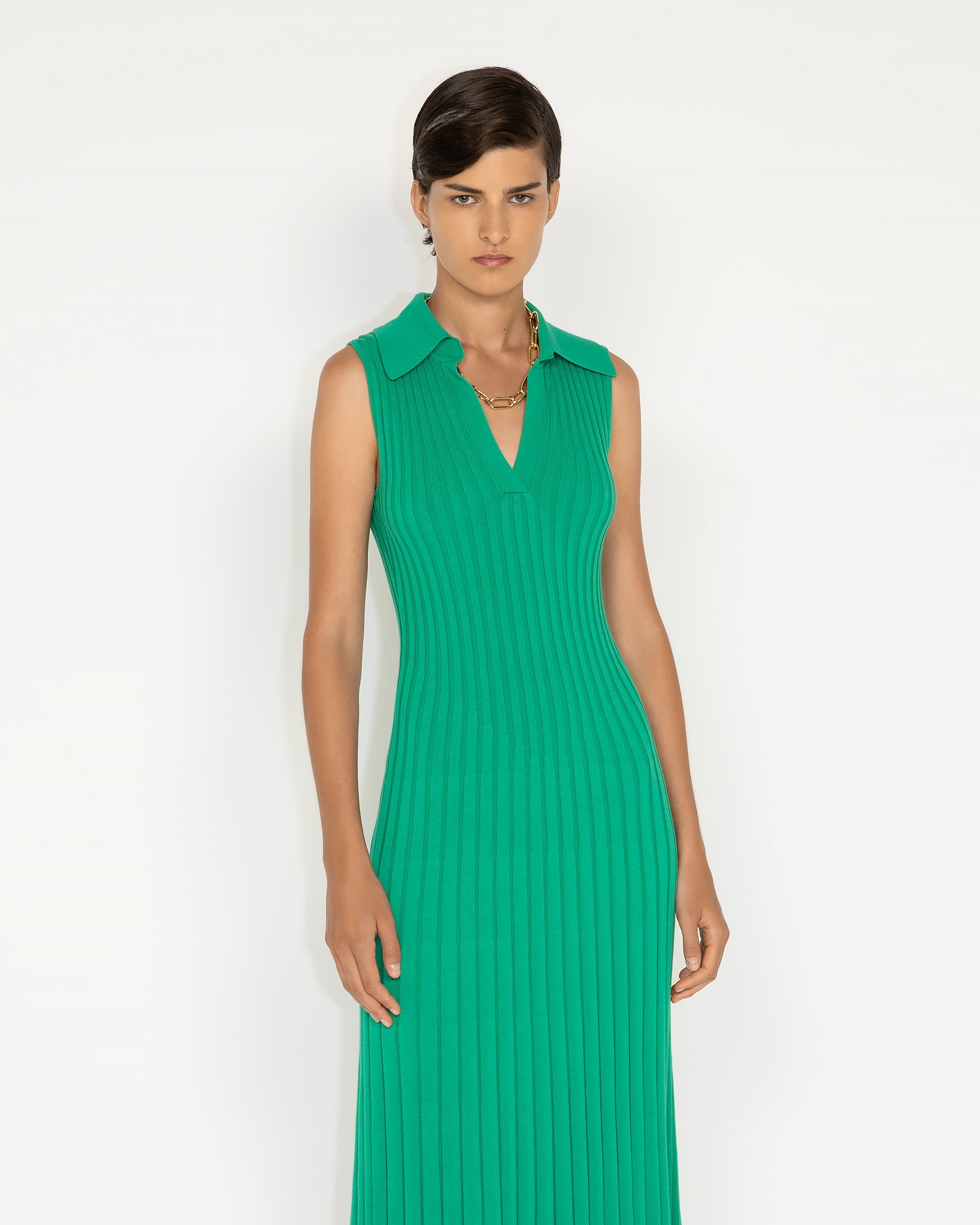 Dresses | Collared Rib Knit Dress | 328 Vibrant Green