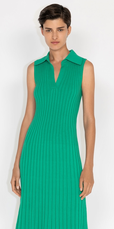 Knitwear  | Collared Rib Knit Dress | 328 Vibrant Green
