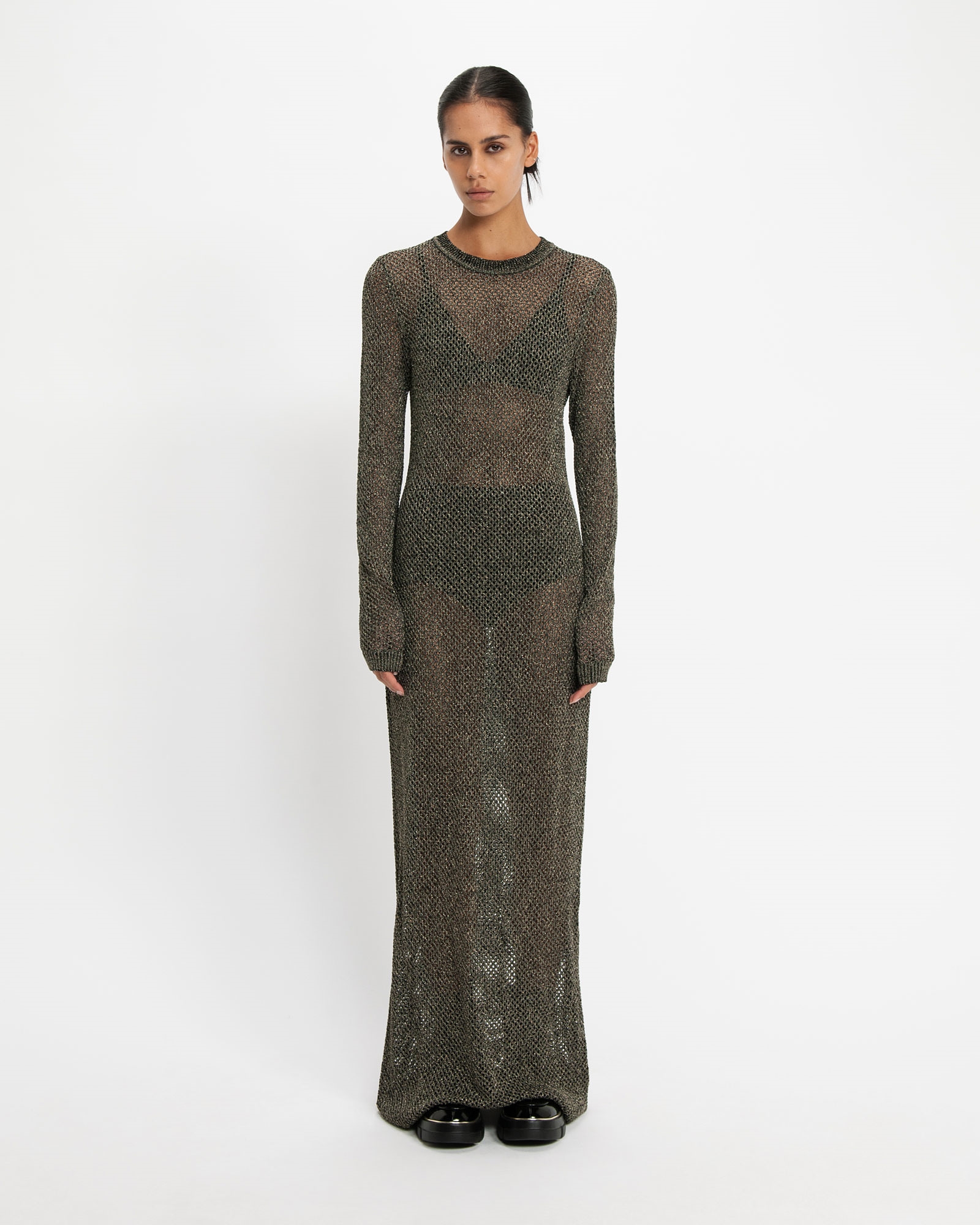 Dresses | Lurex Crochet Maxi Dress | 960 Gunmetal