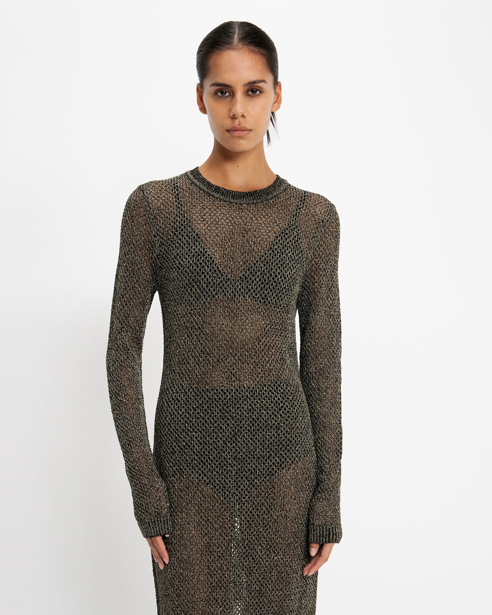 Dresses  | Lurex Crochet Maxi Dress | 960 Gunmetal