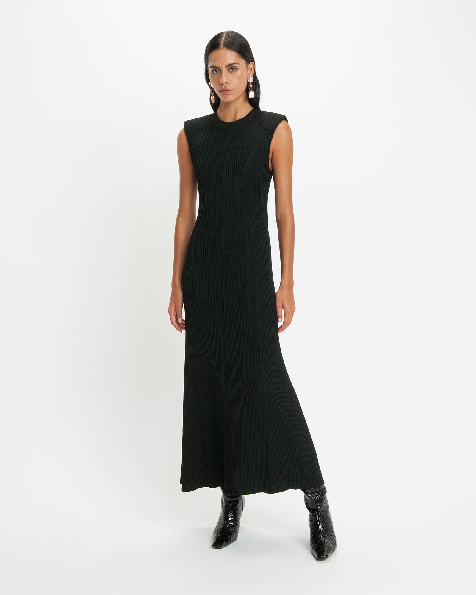Knitwear | Ribbed Cut-out Knit Midi Dress | 990 Black