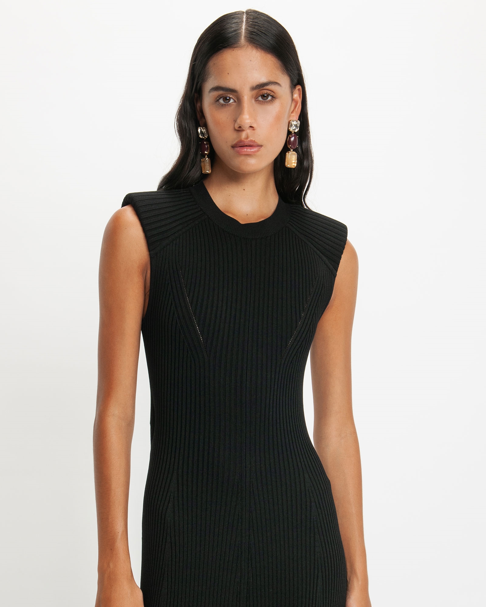 Knitwear | Ribbed Cut-out Knit Midi Dress | 990 Black