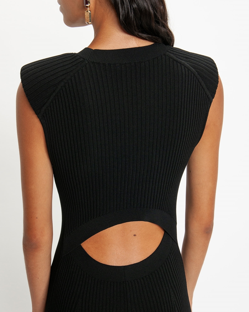 Sale  | Ribbed Cut-out Knit Midi Dress | 990 Black