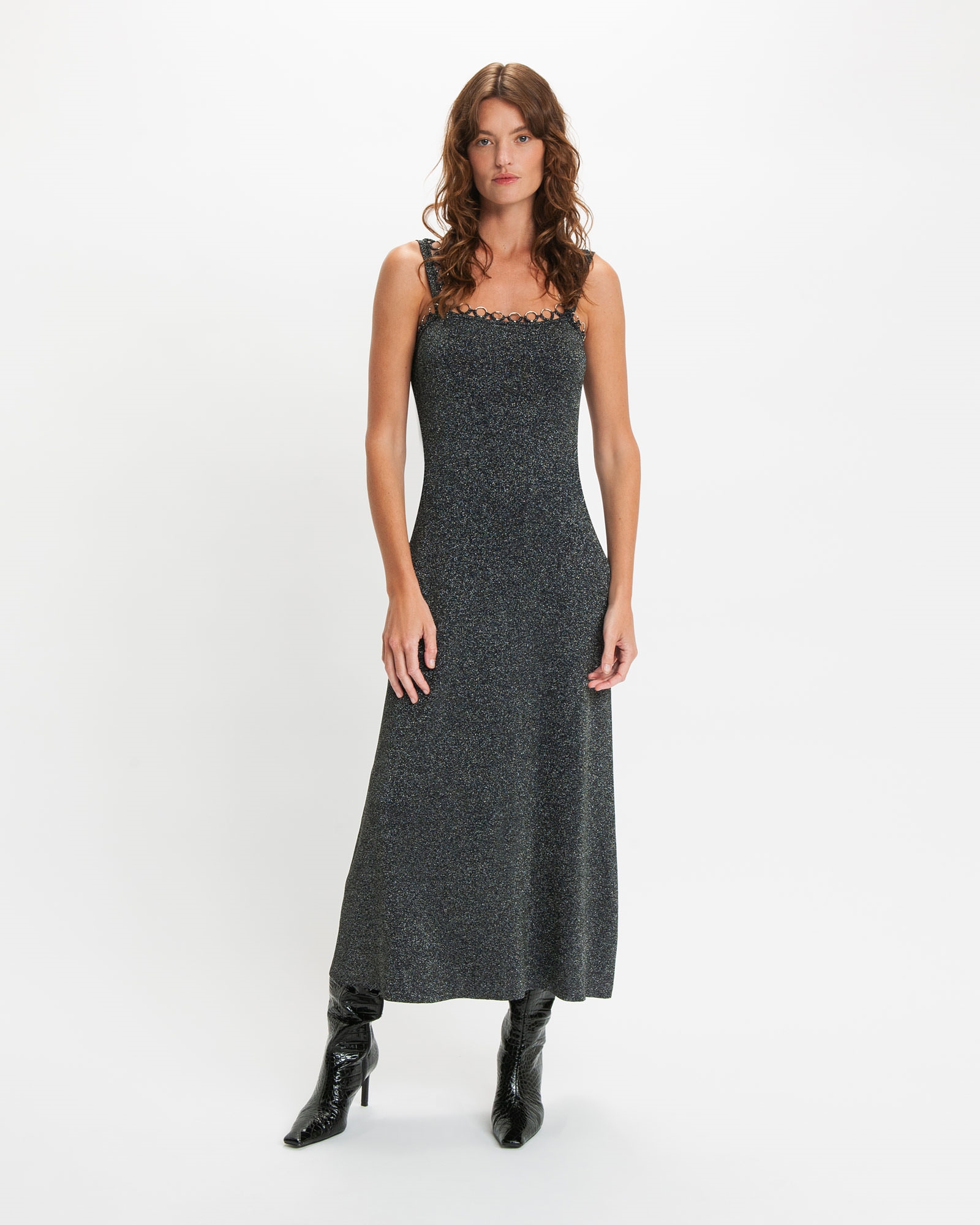 Sale | Crochet Ring Lurex Knit Dress | 780 Ink