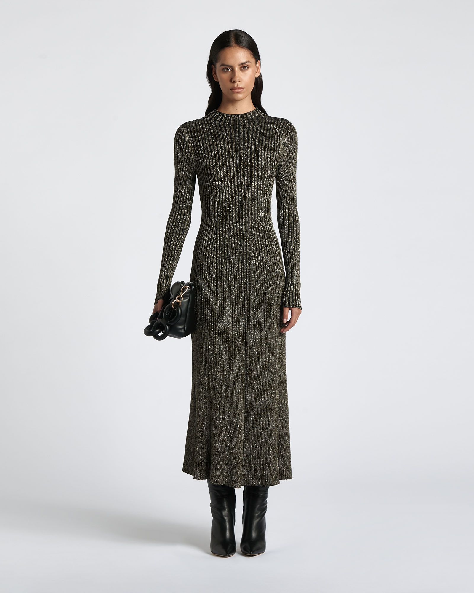 Knitwear | Lurex Ribbed Knit Dress | 981 Black Gold