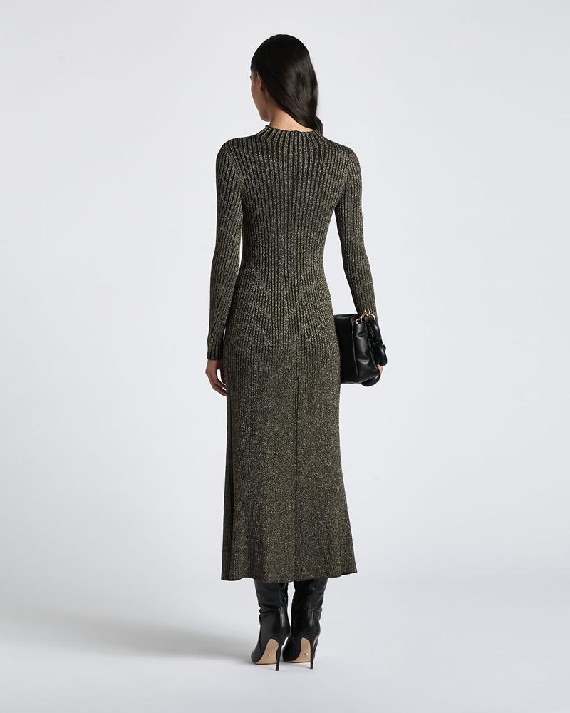 Occasionwear  | Lurex Ribbed Knit Dress | 981 Black Gold