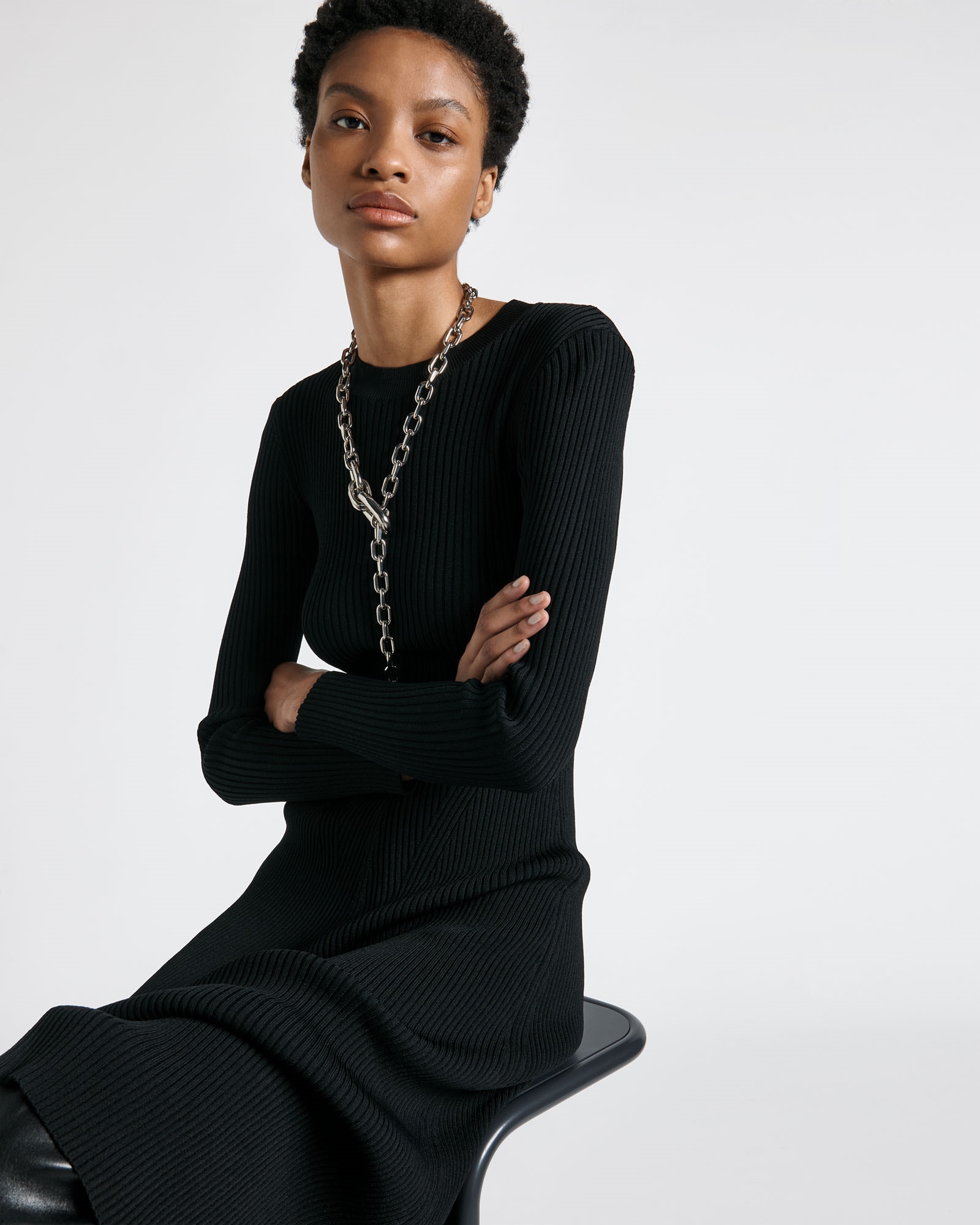 Dresses | Ribbed Knit Midi Dress | 990 Black