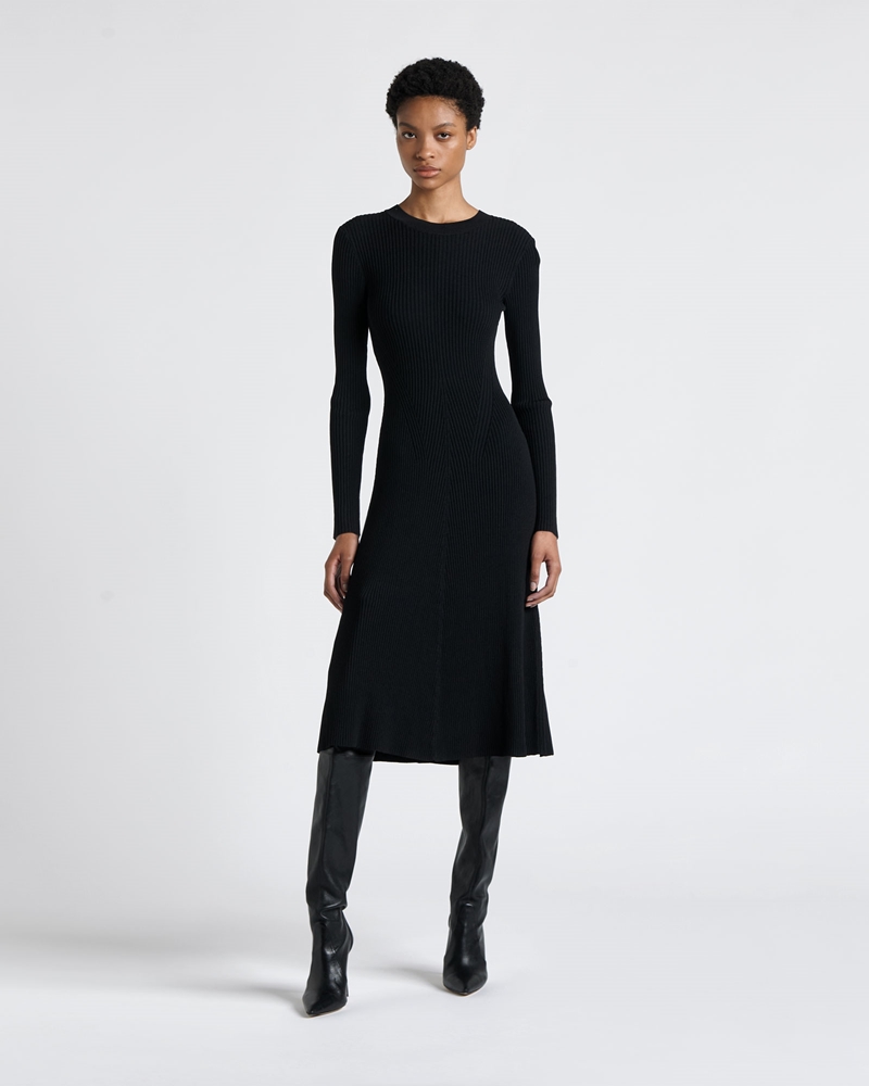 New Arrivals  | Ribbed Knit Midi Dress | 990 Black